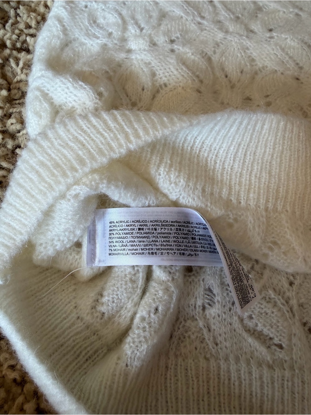 Mango Cream Pointelle Knit Fuzzy Sweater Size S - Picture 3 of 4